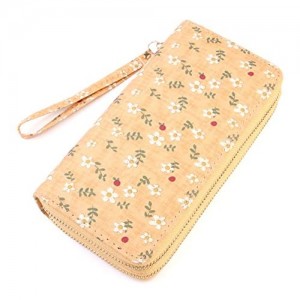 Lovely Floral Print Zip Around Wallet - Cute Flower Pattern Double Zipper Clutch Long Purse Card & Phone Wristlet Strap