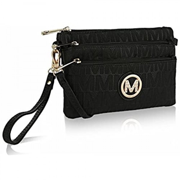 MKF Crossbody Bag for Women Wristlet Handle – PU Leather Messenger Purse – Adjustable Shoulder Strap Handbag
