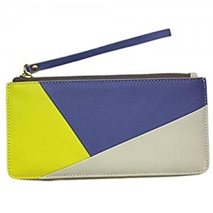 Mursuno Colorblock Leather Wristlet Wallet Clutch Travel Bag Smartphone Phone Purse Pouch Holder with Top Zip for Women