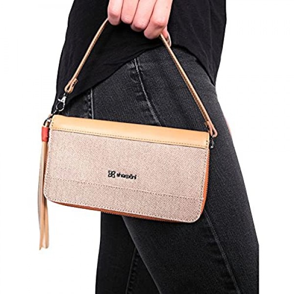 Sherpani Women's Tai Wristlet Wallet Clutch Handbag with Wrist Strap Zippered Coin Pouch Natural