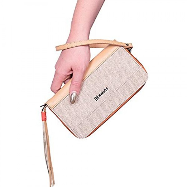 Sherpani Women's Tai Wristlet Wallet Clutch Handbag with Wrist Strap Zippered Coin Pouch Natural