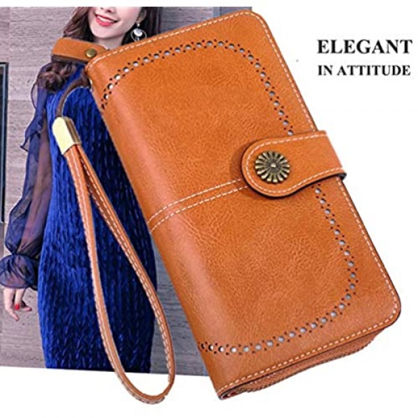 TyForeverStar Wristlet Wallet Clutch Purse Long Bifold Zip Leather Billfold Cardholder Phone Case for Women Ladies