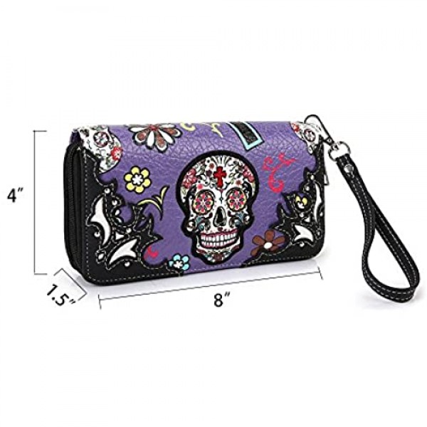 Western Wristlet Wallet Double Zipper Clutch Wallet Purse with Multiple Card Slots and Phone Holder