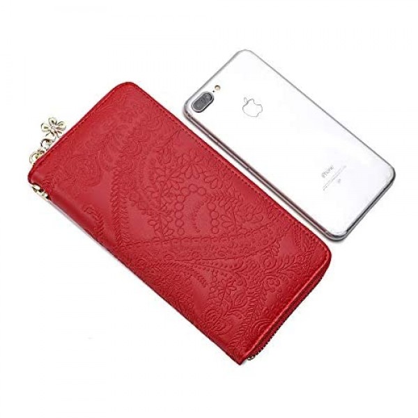 Women Large Wallet Soft PU Leather Phone Clutch Purse with Wrist Strap Zip Around