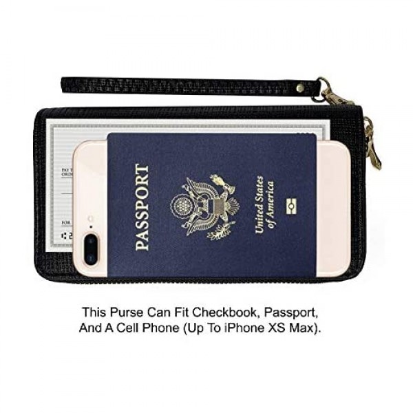 Wristlet Wallet Double Zipper Purse Long Clutch Travel Hand Purse for Cards Cash Cell Phone Passport (15 Options)