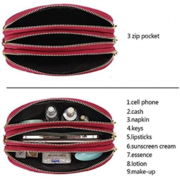 Yaluxe Flower Clutch Wristlet Coin Purse Triple Zipper Pocket Womens Genuine Leather Zipper Wallet Pouch