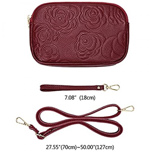 Yaluxe Flower Clutch Wristlet Coin Purse Triple Zipper Pocket Womens Genuine Leather Zipper Wallet Pouch