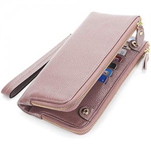 YALUXE Wristlet-for-Womens-Genuine-Leather Multi Cards Case Wallet Card Slots Double Zipper