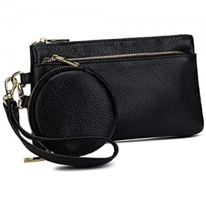 YALUXE Wristlet-for-Womens-Genuine-Leather Wallet Pouch Zipper Fashion 2 in 1