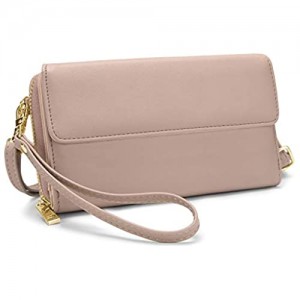 YALUXE Wristlets-for-Women Leather PU Multi 31 Card Slots Clutch Wallet Strap Crossbody Handbag Zip Pocket