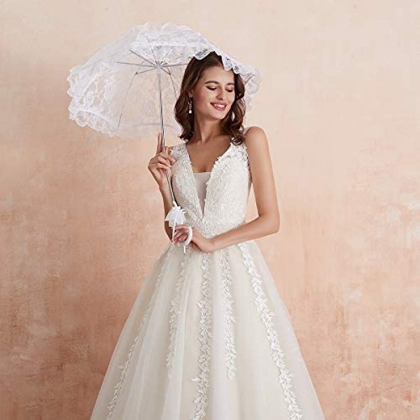 Abaowedding Women's Wedding Dress for Bride Lace Applique Evening Dress V Neck Straps Ball Gowns