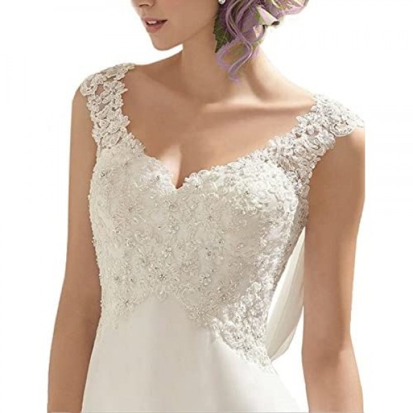 Abaowedding Women's Wedding Dress Lace Double V-Neck Sleeveless Evening Dress