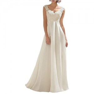 Abaowedding Women's Wedding Dress Lace Double V-Neck Sleeveless Evening Dress