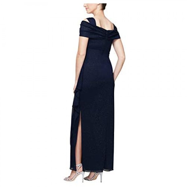 Alex Evenings Women's Long Cold Shoulder Dress (Petite and Regular Sizes)