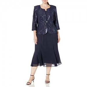 Alex Evenings Women's Plus Size Tea Length Button-Front Jacket Dress