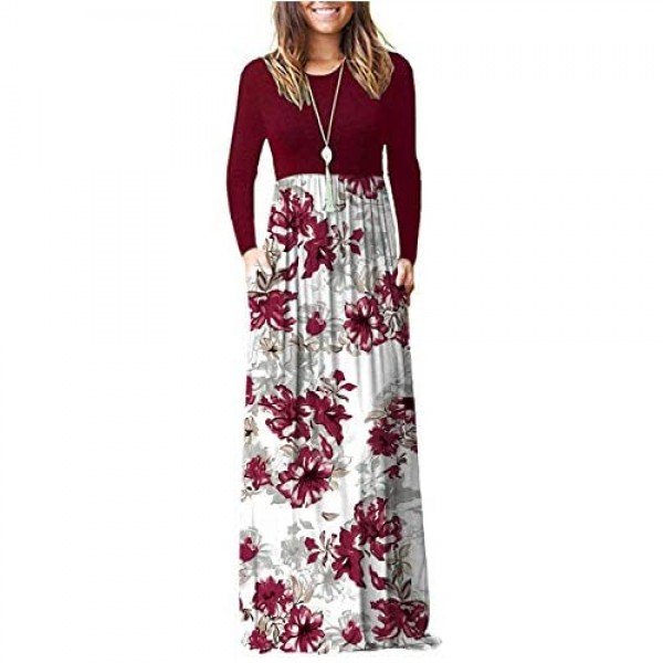 AUSELILY Women Long Sleeve Loose Plain Maxi Dresses Casual Long Dresses with Pockets