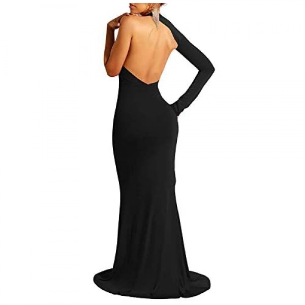 BEAGIMEG Women's Sexy Elegant One Shoulder Backless Evening Long Dress