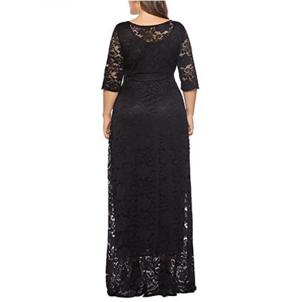 Eternatastic Womens Floral Lace 2/3 Sleeves Maxi Dress Plus Size Evening Party Dress