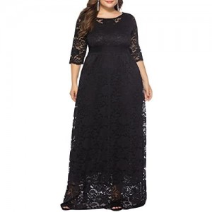Eternatastic Womens Floral Lace 2/3 Sleeves Maxi Dress Plus Size Evening Party Dress