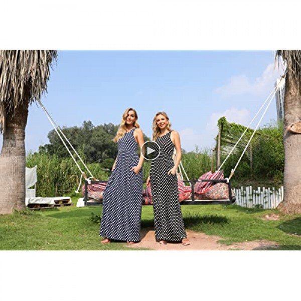 Euovmy Women's Sleeveless Dress Casual Plain Loose Summer Long Maxi Dresses with Pockets