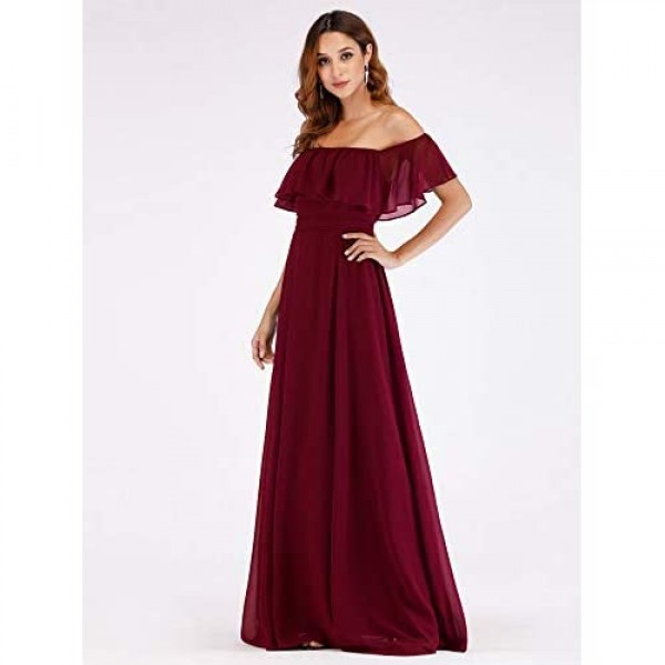 Ever-Pretty Womens Off The Shoulder Ruffle Party Dresses Side Split Beach Maxi Dress 07679