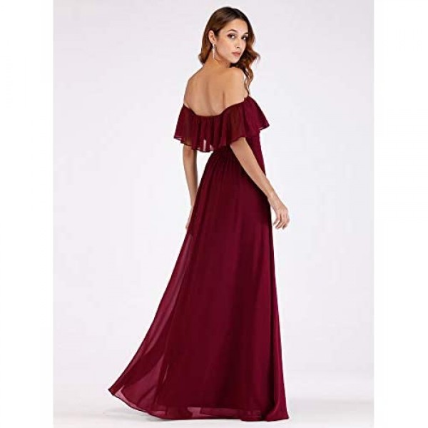 Ever-Pretty Womens Off The Shoulder Ruffle Party Dresses Side Split Beach Maxi Dress 07679