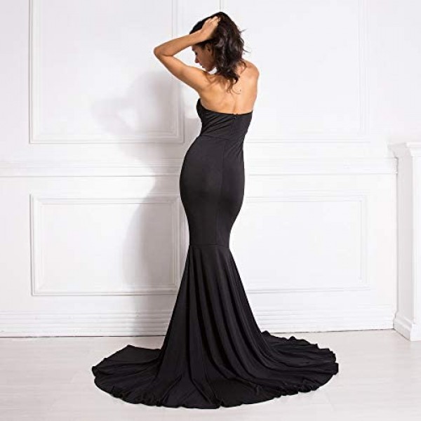 Formal Strapless Evening Dress Long Prom Gown Front Split Full Length Wedding Maxi Dress