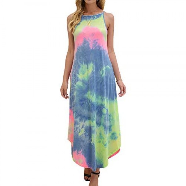 Halife Women's Summer Casual Stripe Sleeveless Loose Beach Maxi Dress