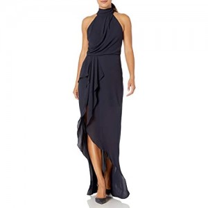 HALSTON Women's Sleeveless Mock-Neck Gown with Drape Front Detail