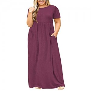 KARALIN Women's Plus Size Short Sleeve Loose Plain Casual Long Maxi Dresses with Pockets