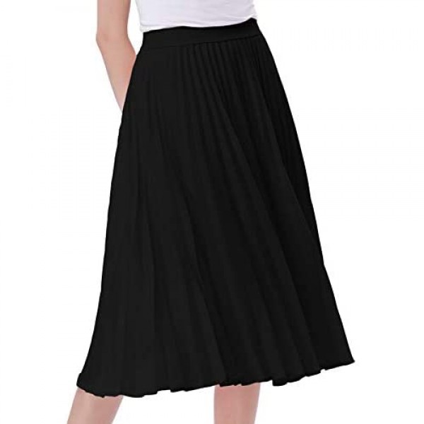 Kate Kasin Women's High Waist Pleated A-Line Swing Skirt KK659