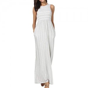 levaca Women's Summer Sleeveless Striped Pockets Casual Loose Swing Maxi Dress