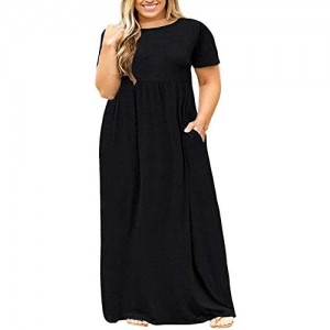 LONGYUAN Women Short Sleeve Casual L-6XL Plus Size Maxi Dress with Pockets