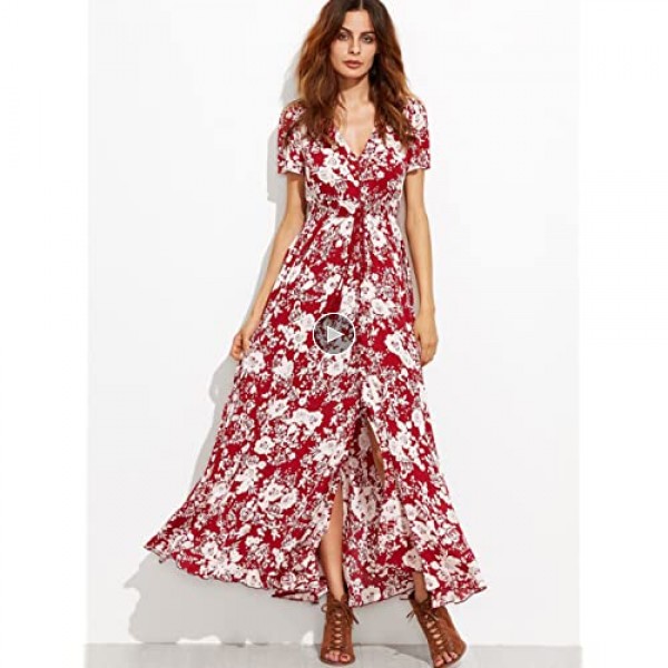 Milumia Women Button Up Floral Print Party Split Flowy Maxi Dress