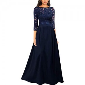 Miusol Women's Retro Style Lace Halter Ruched Wedding Maxi Dress