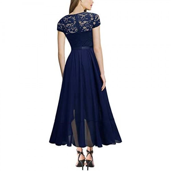 Miusol Women's V Neck Elegant Lace Ruffle Bridesmaid Maxi Dress