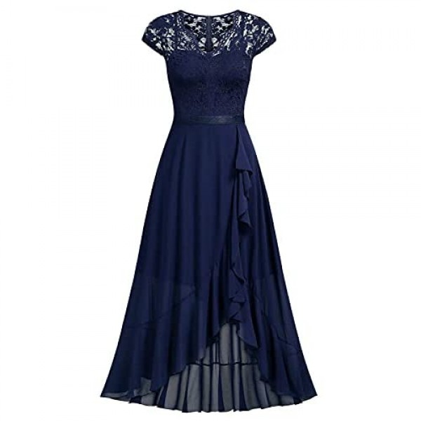 Miusol Women's V Neck Elegant Lace Ruffle Bridesmaid Maxi Dress