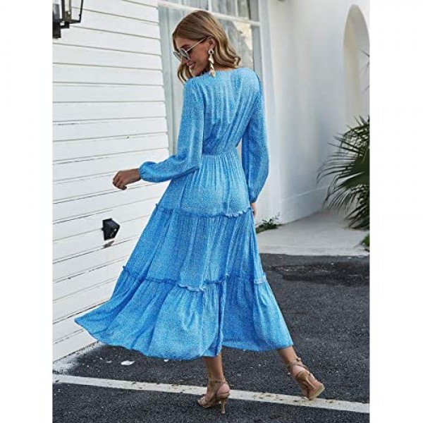 SweatyRocks Women's Long Sleeve Floral Print Flared Flowy Chiffon Maxi Dress