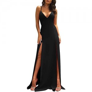 TOB Women's Sexy Sleeveless Spaghetti Strap Backless Split Cocktail Long Dress
