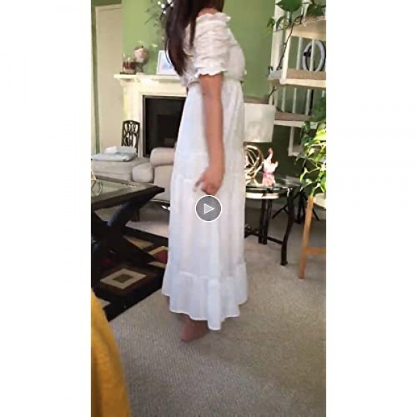 Vintagton Women’s Embroidered Off The Shoulder White Ruffle Maxi Dresses Boho Long Dress