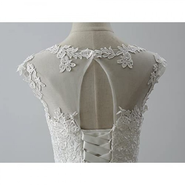 Women's Elegant Sheer Vintage Short Lace Wedding Dress for Bride