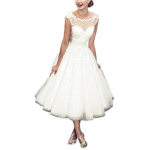 Women's Elegant Sheer Vintage Short Lace Wedding Dress for Bride