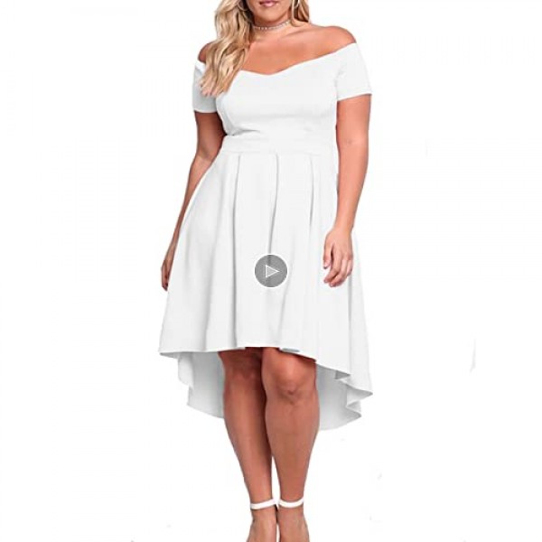XAKALAKA Women's Plus Size Off Shoulder Pleated High Low Maxi Wedding Cocktail Dress …