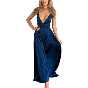 Yimeili Women's Sexy Deep V Neck Backless Split Maxi Cocktail Long Party Dresses(30Color S-XXL)