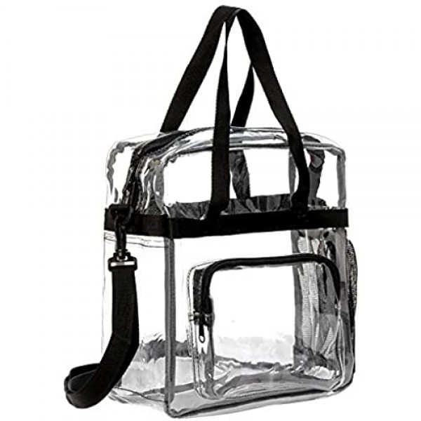 12 Inch Clear Tote Bag Transparent PVC Pouch Stadium Approved Shoulder Bags With zipper & Adjustable Straps