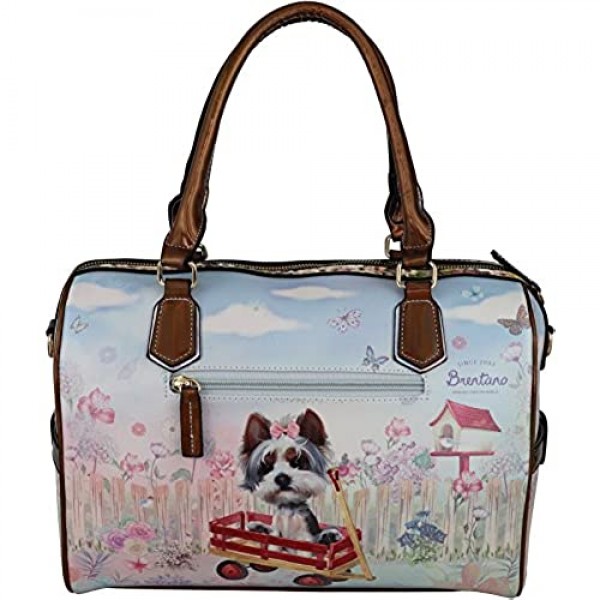 B BRENTANO Vegan Cute Animal Graphic Top Handle Boston Shoulder Bag with Rhinestones