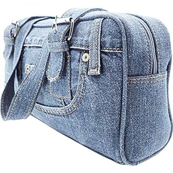Bijoux De Ja Blue Denim Belt Strap Top Handle Shoulder Handbag Purse