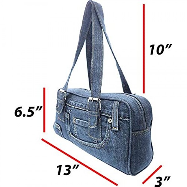 Bijoux De Ja Blue Denim Belt Strap Top Handle Shoulder Handbag Purse