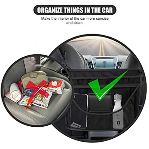 ICARE Car Net Pocket Handbag ，Mesh Large Capacity Bag for Purse Storage Phone Documents Pocket Barrier of Backseat Pet Kids，Black