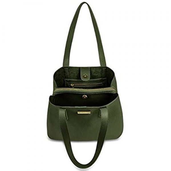 Katie Loxton Riley Womens Vegan Leather Three Compartment Shoulder Handbag Purse Khaki Green
